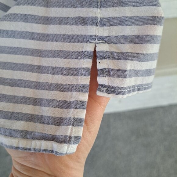 J. Jill Blue White Mixed Direction Stripe Top Tunic Blouse Shirt Small Roll Slee - Picture 6 of 10